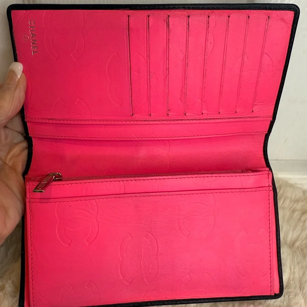 ❤️CHANEL LIGNE CAMBON BI-FOLD WALLET QUILTED BLACK LAMBSKIN - Picture 8 of 16